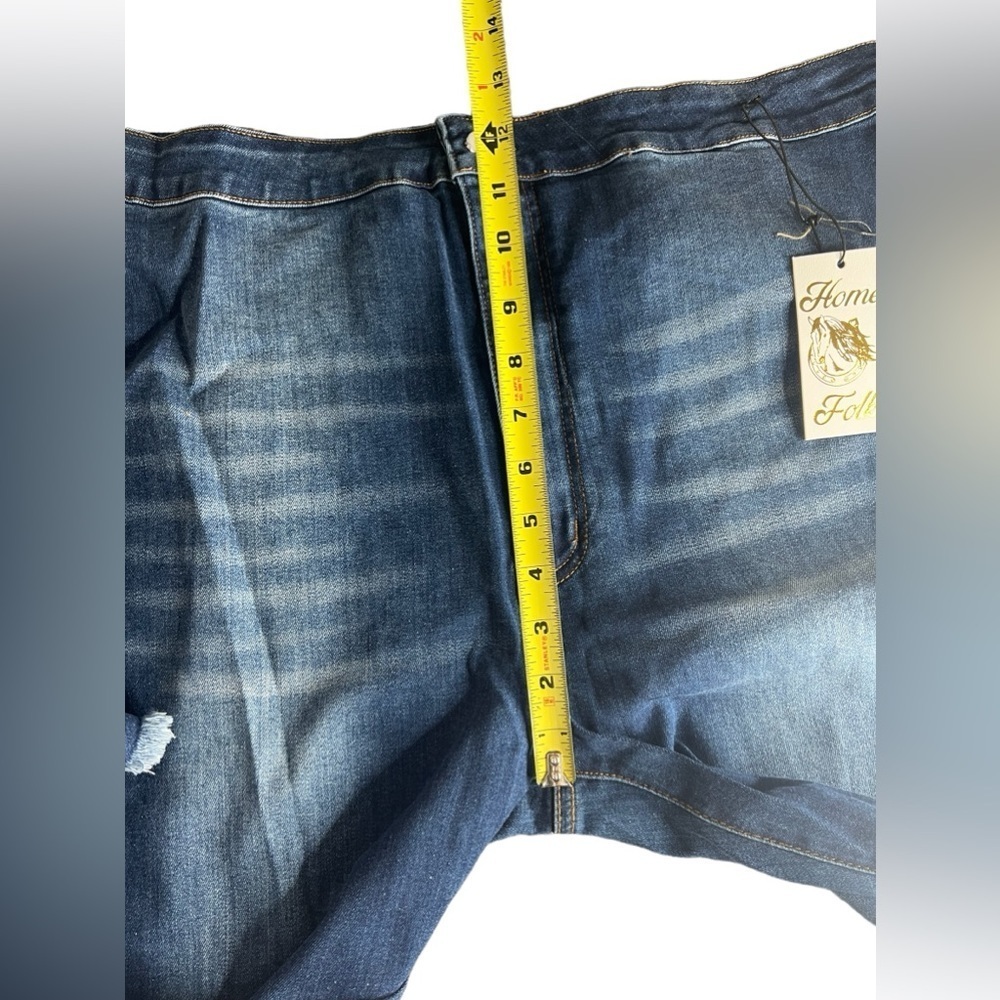 Home Folk Distressed Women's Dark Wash Blue Flare Jeans - Picture 8 of 14